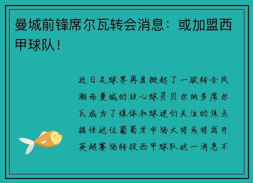 曼城前锋席尔瓦转会消息：或加盟西甲球队！