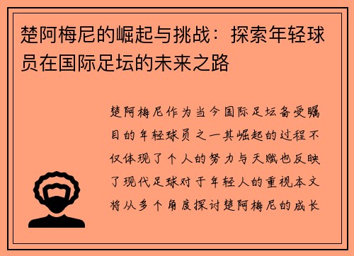 楚阿梅尼的崛起与挑战：探索年轻球员在国际足坛的未来之路