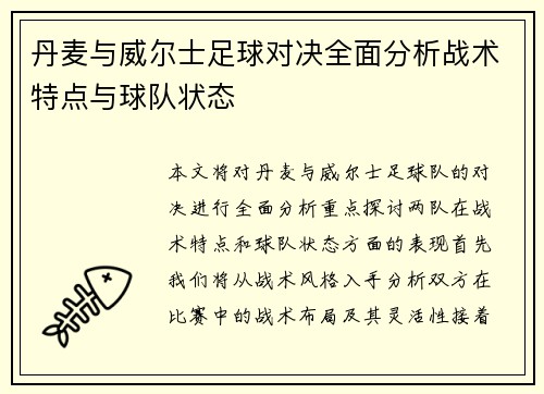丹麦与威尔士足球对决全面分析战术特点与球队状态