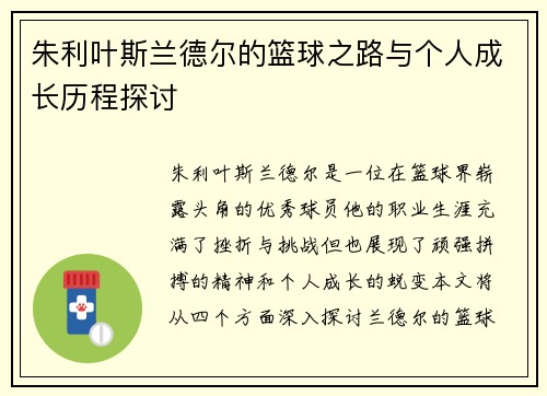 朱利叶斯兰德尔的篮球之路与个人成长历程探讨